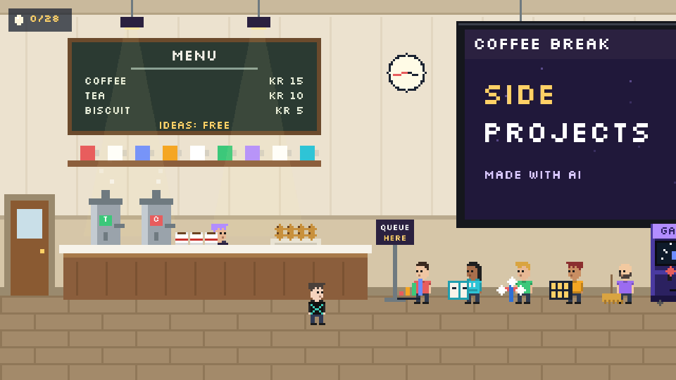 The coffee break scene from the game