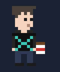 Pixel-art Phil drinking a cup of coffee